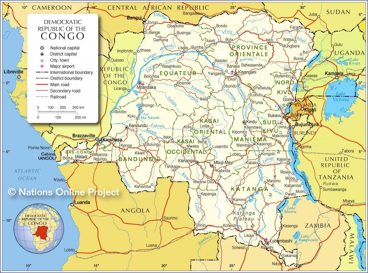kaart van die demokratiese republiek van die kongo
